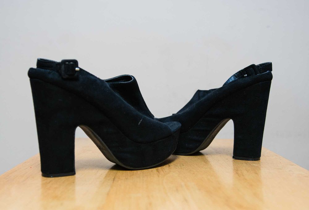 Czarne Sandały/Kapcie na Mega Platformie