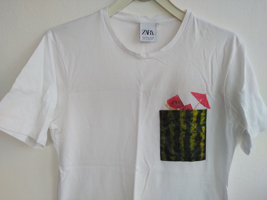 T-shirt branca com bolso original - Zara - Tamanho S