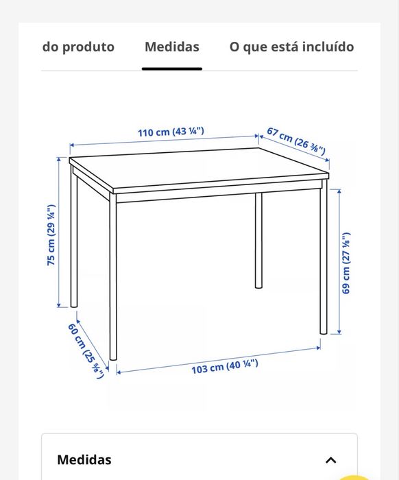 Mesa para 4 pessoas e cadeiras