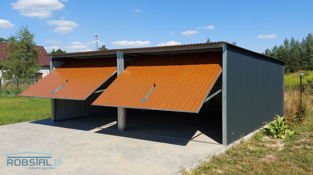 Garaż blaszany grafitowy blaszak 6x5 garaże z bramą uchylną