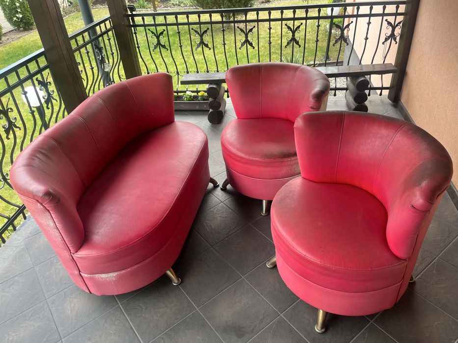 Komplet designerskich sof / foteli w kolorze czerwonym – 3 elementy