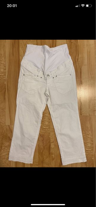 H&M mama 36 spodnie capri białe ciążowe rybaczki