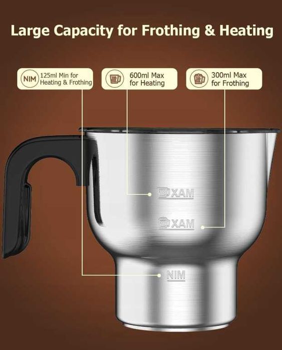 Spieniacz do mleka Juissiart 6w1 600 ml 500W inox LED automatyczny