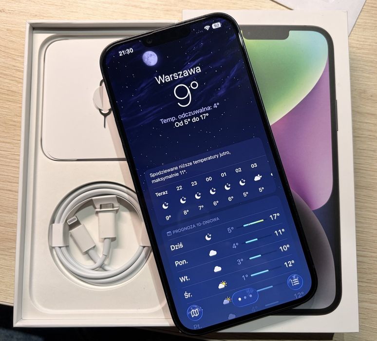 iPhone 14 PLUS 128GB - Pudełko+Ładowarka+Szyba -> Komplet L