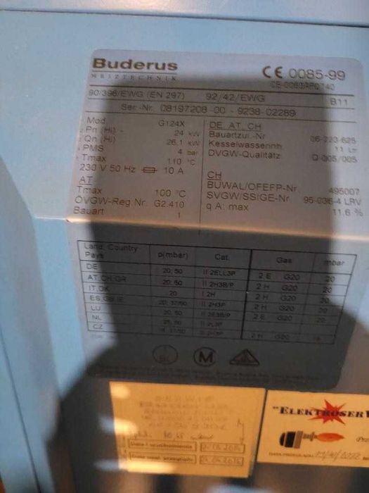 Piec żeliwny Buderus Logano G124 na gaz sprawny z zbiornikiem na wode