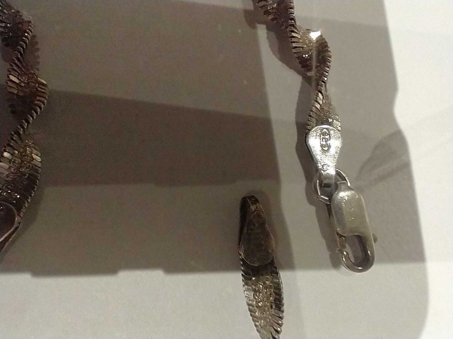 Elegancki, srebrny, włoski komplet: naszyjnik i bransoletka, srebro925