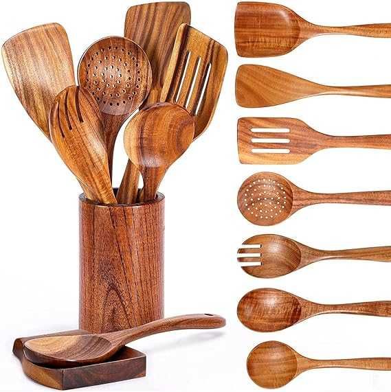 Zestaw drewnianych przyborów kuchennych 9 el. drewna tekowego
