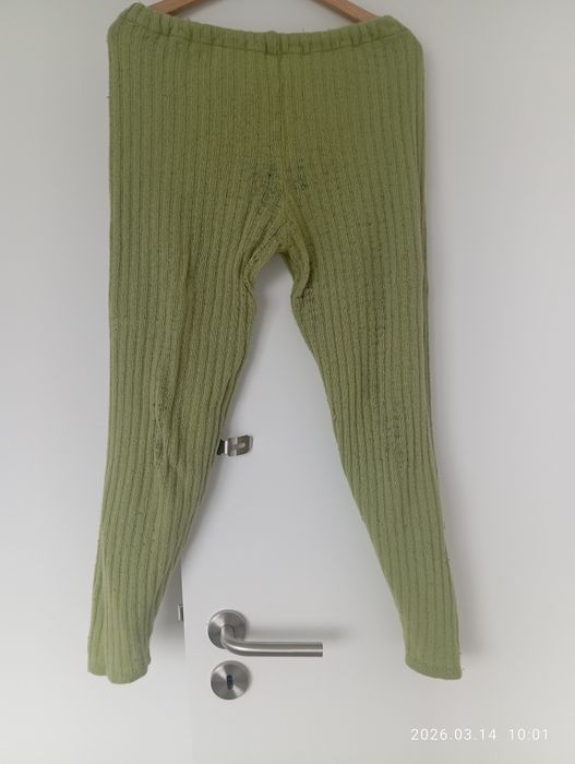 Green Ribbed Knit Leggings - Loungewear - Heavy Wear/Damaged