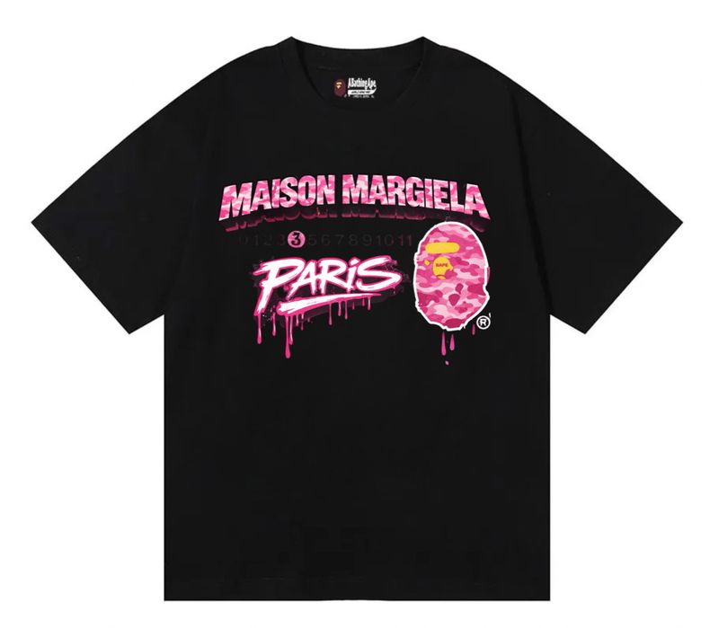 Футболки Maison Margiela x Bape Logo унисекс колоборация бейп и мейсон марджелы черные и белые