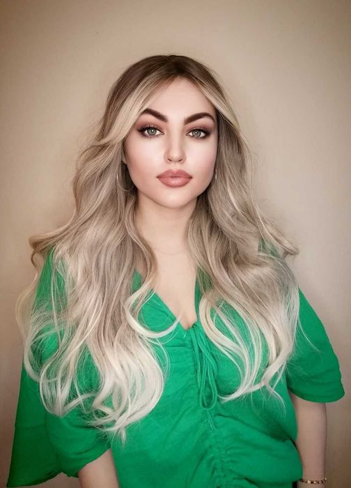Peruka blond popielaty długa grzywka włosy jak naturalne