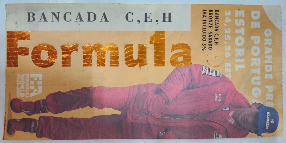 Bilhete de Fórmula 1 Estoril 1993 com foto de Ayrton Senna