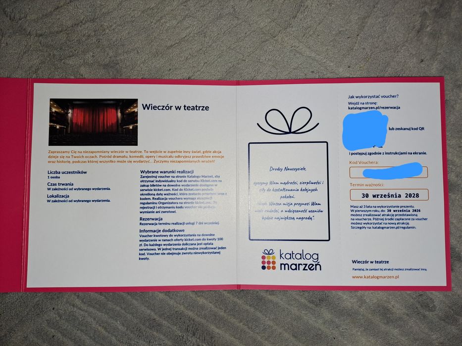 Voucher "Wieczór w teatrze" - Katalog marzeń