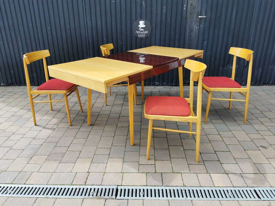 Stół JITONA+ 4x krzesło TON (Thonet), Czechosłowacja '60 Design, Prl
