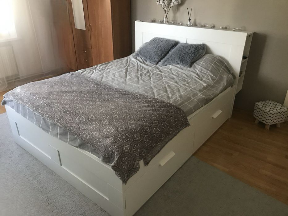 Ліжко IKEA з тумбою та шухлядами, білий, 160x200 см