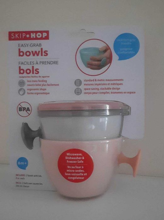 Skip Hop - Zestaw misek Easy-Grab Grey/Soft Coral