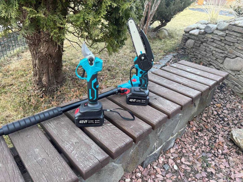 Акумуляторний секатор з подовжувачем штангою штативом + ланцюгова пила