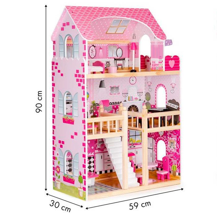 Кукольный домик EcoToys HM006391 Малиновая резиденция с подсветкой