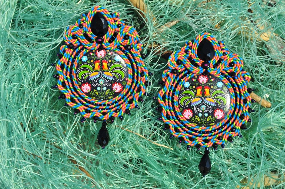 Kolczyki sutasz z wzorem ludowym folk boho