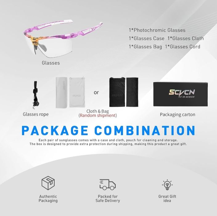 SCVCN Fotochromatyczne, samonapięciowe okulary rowerowe