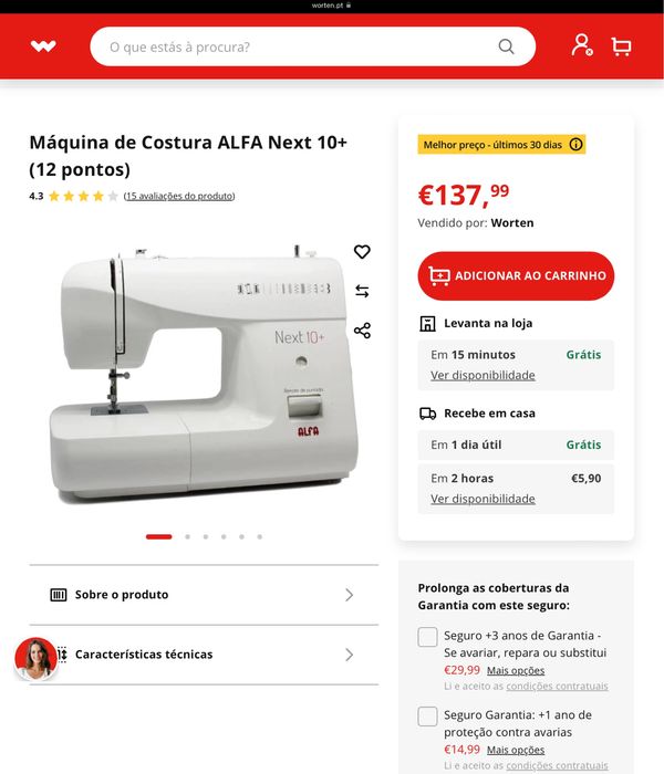 Máquina de Costura ALFA Next 10+ (12 pontos)