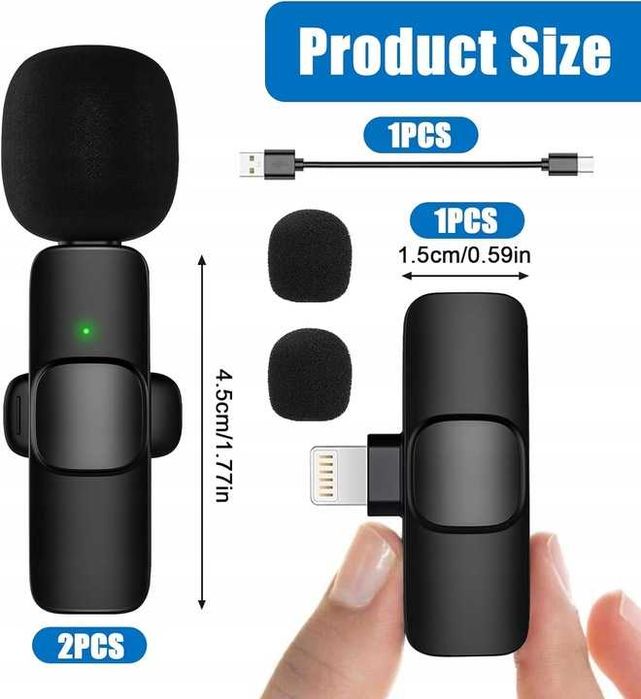 Bezprzewodowy mikrofon lavalier 2szt plug-Play do iPhone iPad [2183]
