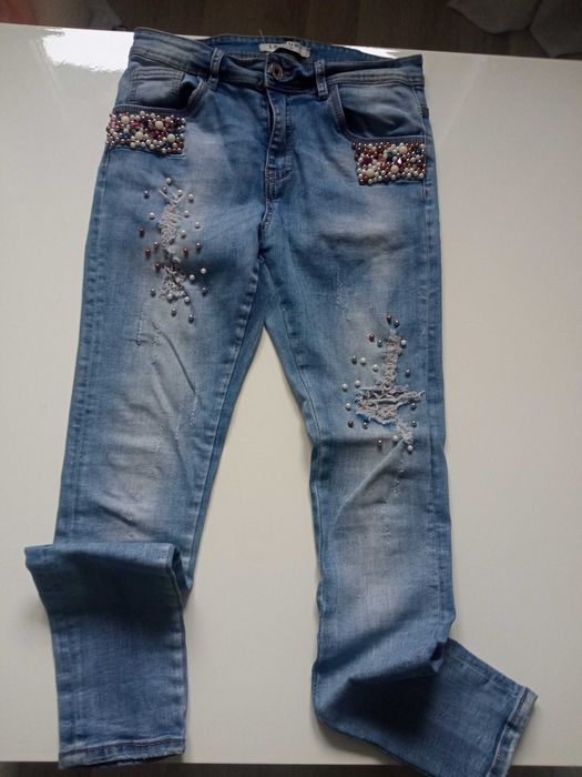 Lexxury damskie spodnie jeans z koralikami r 36 pas 72-76cm