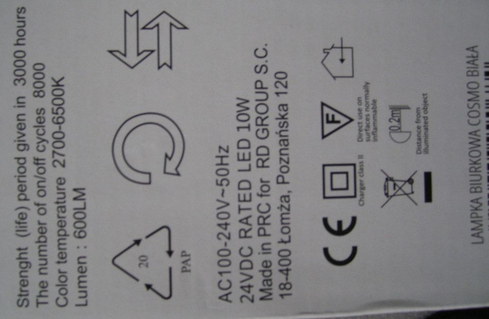 Nowa lampka biurkowa LED COSMO biała