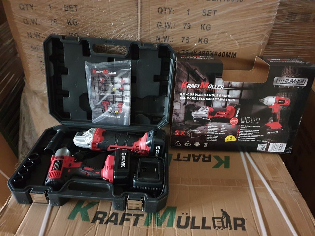 Kraft Muller KM - Cordless Drill and Impact Wrench set with 2 Lithium-ion  batteries. 36V /0-2200rpm/