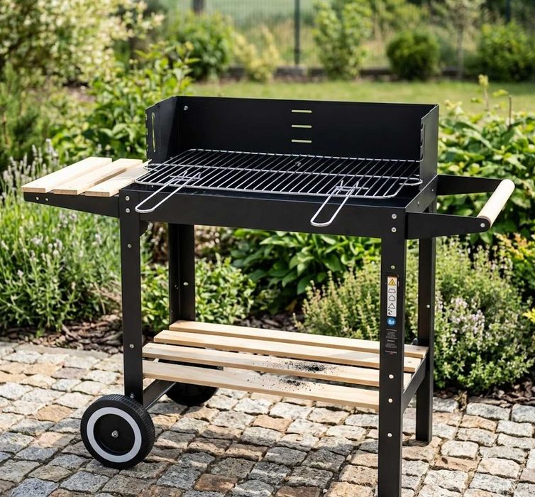 Grill Węglowy Ogrodowy Na Kółkach NOWY Półki Duży 5w1 Stalowy + GRATIS Rożen