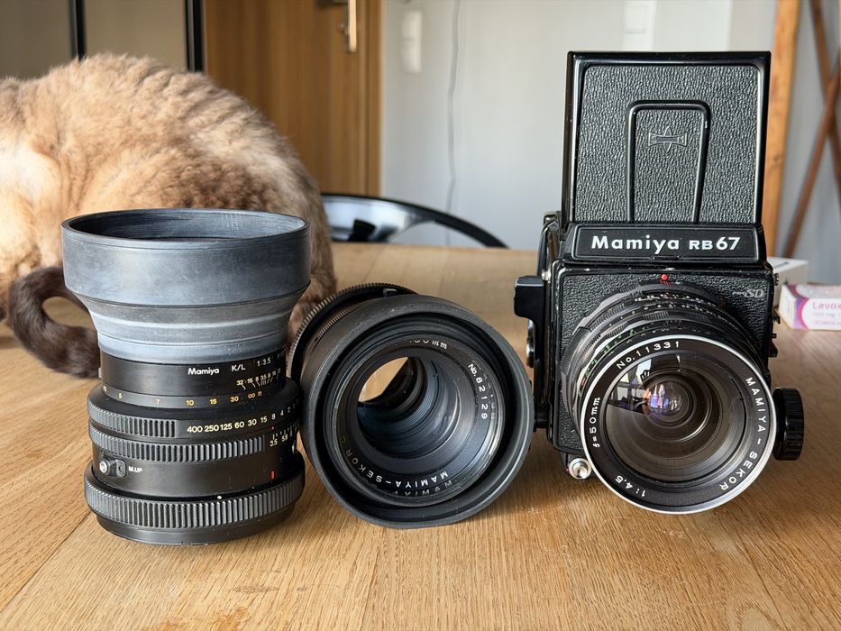 MAMIYA RB67 Pro SD + obiektywy (50mm; 127mm K/L; 180mm) , pryzmat