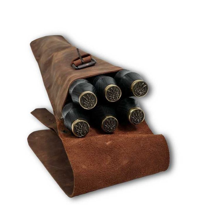 Набір шампурів у чохлі зі шкіри Український герб BS61 Шампура в чехле