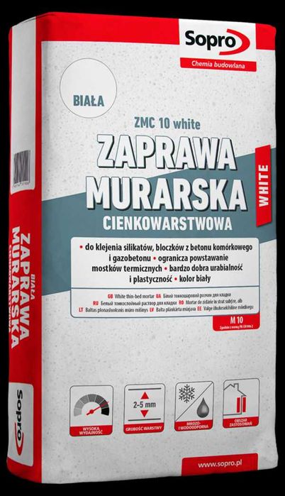 Sopro klej do bloczków zmc10 white zaprawa cienkowarstwowa 25kg