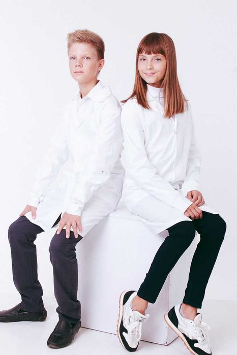 Халат на кнопках для хімії та біології - Лаборант,  білий бавовна 100%