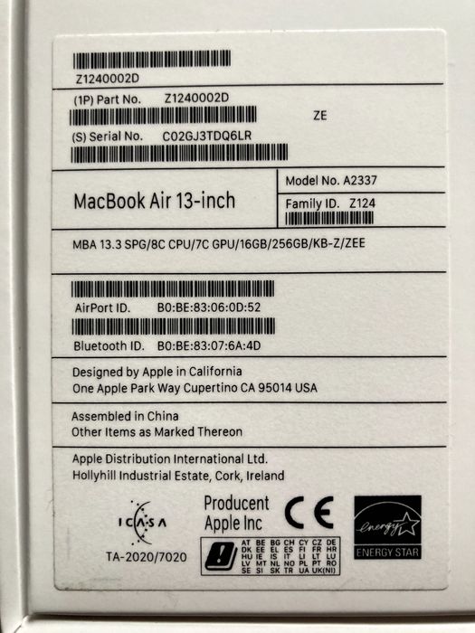 MacBook Air M1 16/256GB Space Gray Idealny!