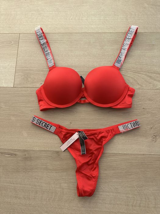 NOWY komplet bielizny Victoria’s Secret rozmiar A75 75A stanik + stringi B75 75B 34B