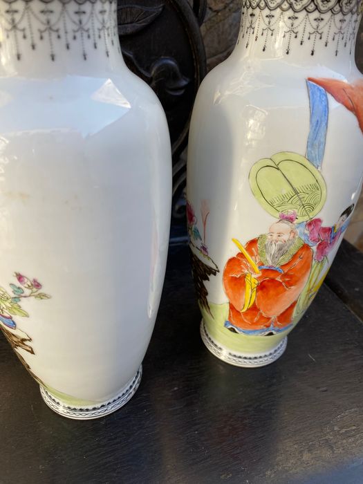 Jarras Pandã Porcelana Chinesa séc XIX 23 cm Marcadas