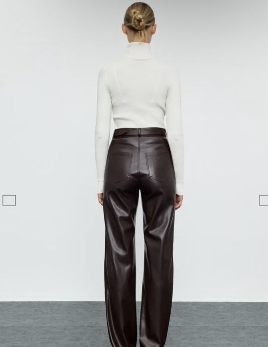 Шкіряні брюки шоколадного кольору бренд Papaya