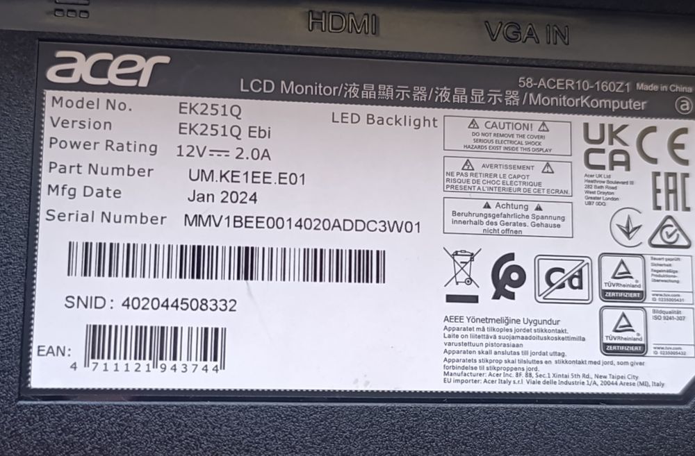 Монітор Acer на запчастини