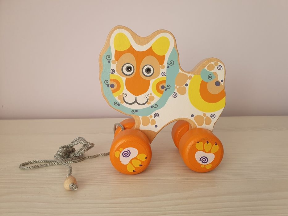 Дерев'яна еко іграшка каталка лев Cubika