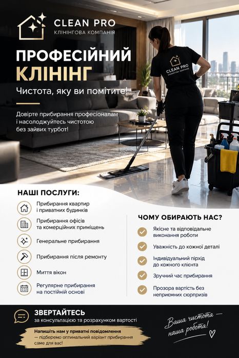 робимо клінінг  прибирання від 1000 грн за квартиру