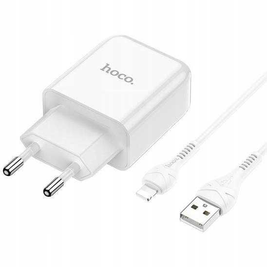 Ładowarka Sieciowa USB 2.1A + Kabel USB Lightning Hoco N2 białe iphone