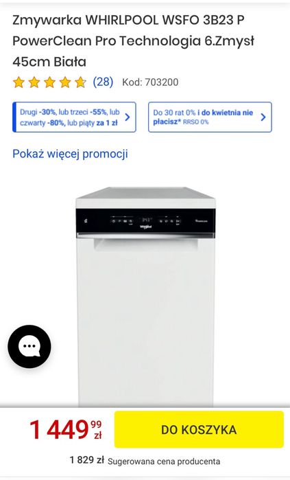 Zmywarka wolnostojaca Whirlpool nowa