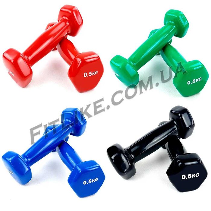 Вінілові металеві гантелі 0,5/1/1,5/2/3/4/5кг прогумовані для фітнеса