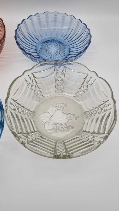4x misa szkło prasowane Ząbkowice Hortensja Design PRL Art Deco