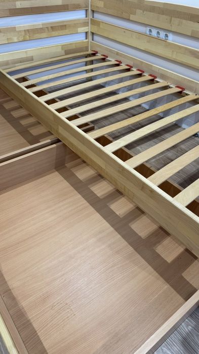 Ліжко дерев'яне кровать НОТА ПЛЮС з ящиками та планкою 80х190 з матрасомсм Бук