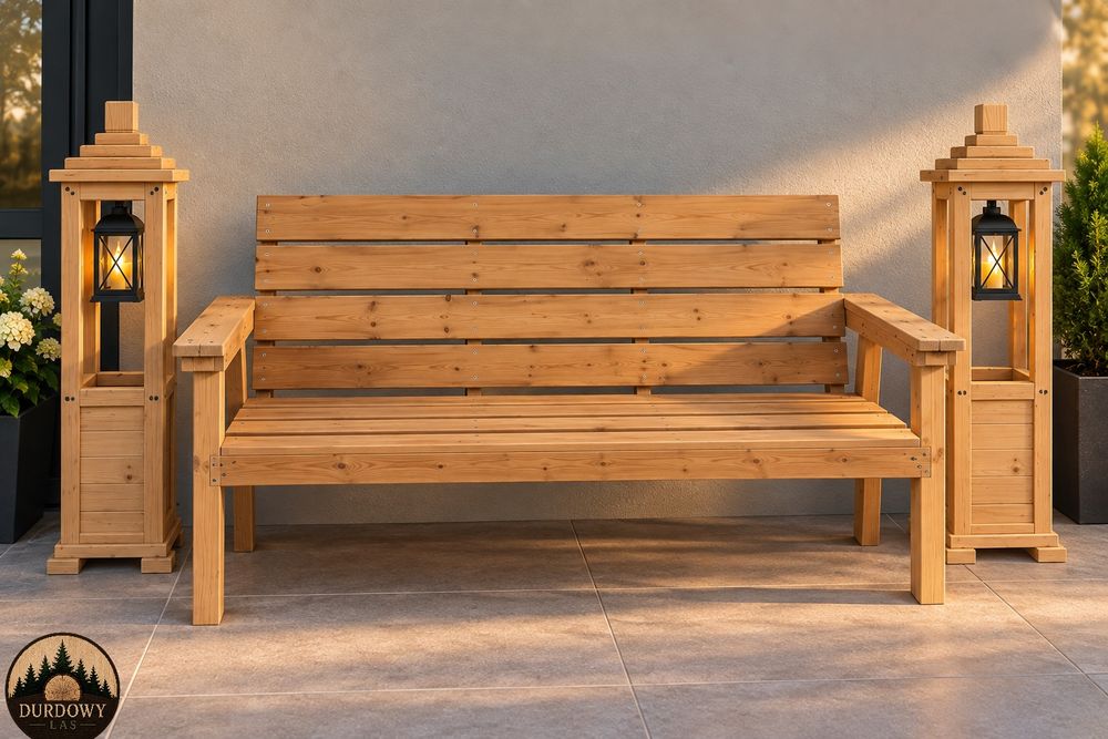 Zestaw ogrodowy- ławka i dwa lampiony