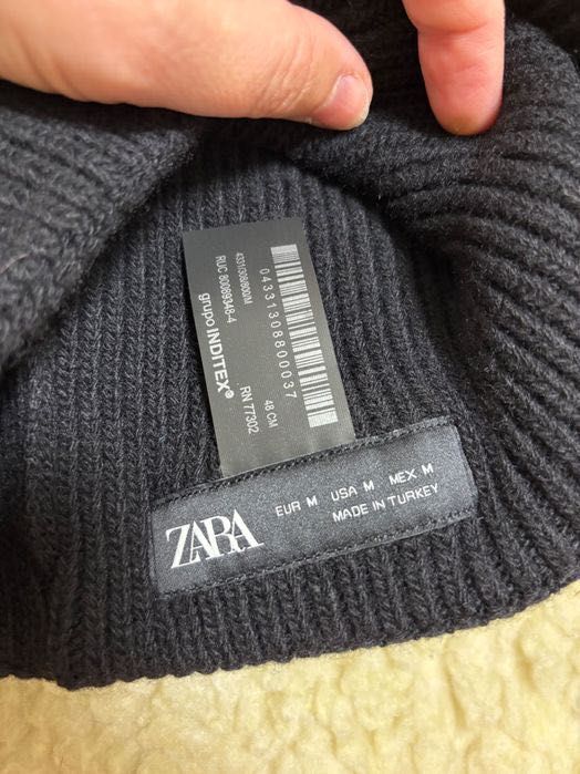 Шапка  Zara в рубчик з вовною, біні розмір М, чорна