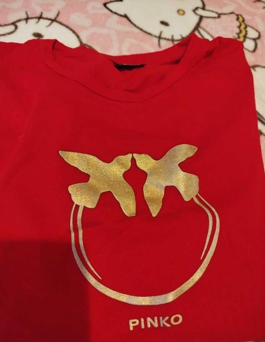 Oryginalna bluzka Pinko czerwona rozmiar M ,złote jaskółki ,tshirt
