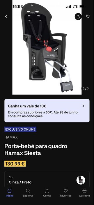 Porta bebé para quadro de bicicleta Hamax Siesta até 22kg