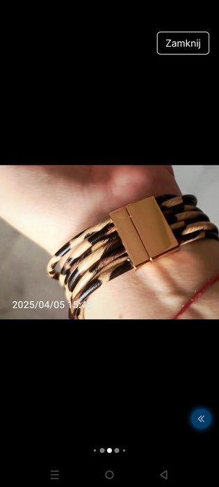Nowa z ekoskórki piękna bransoletka z panterką i złotem